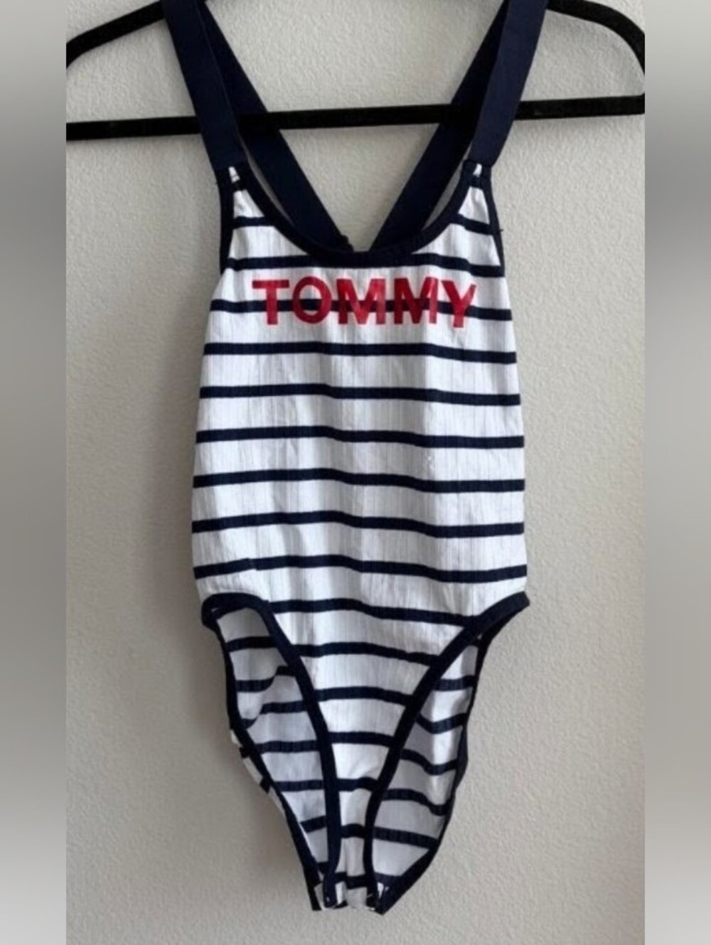 Tommy Hilfiger Bodysuit Navy Stripe B- White/Navy with Red Logo